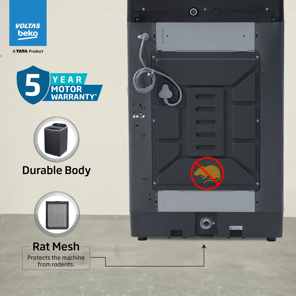 11 Kg 5 Star Fully-Automatic Top Loading Washing Machine (WTL1106UEA / OBS1060, Grey, Double Waterfall Technology) , Voltas Beko, A Tata Product - Image 13