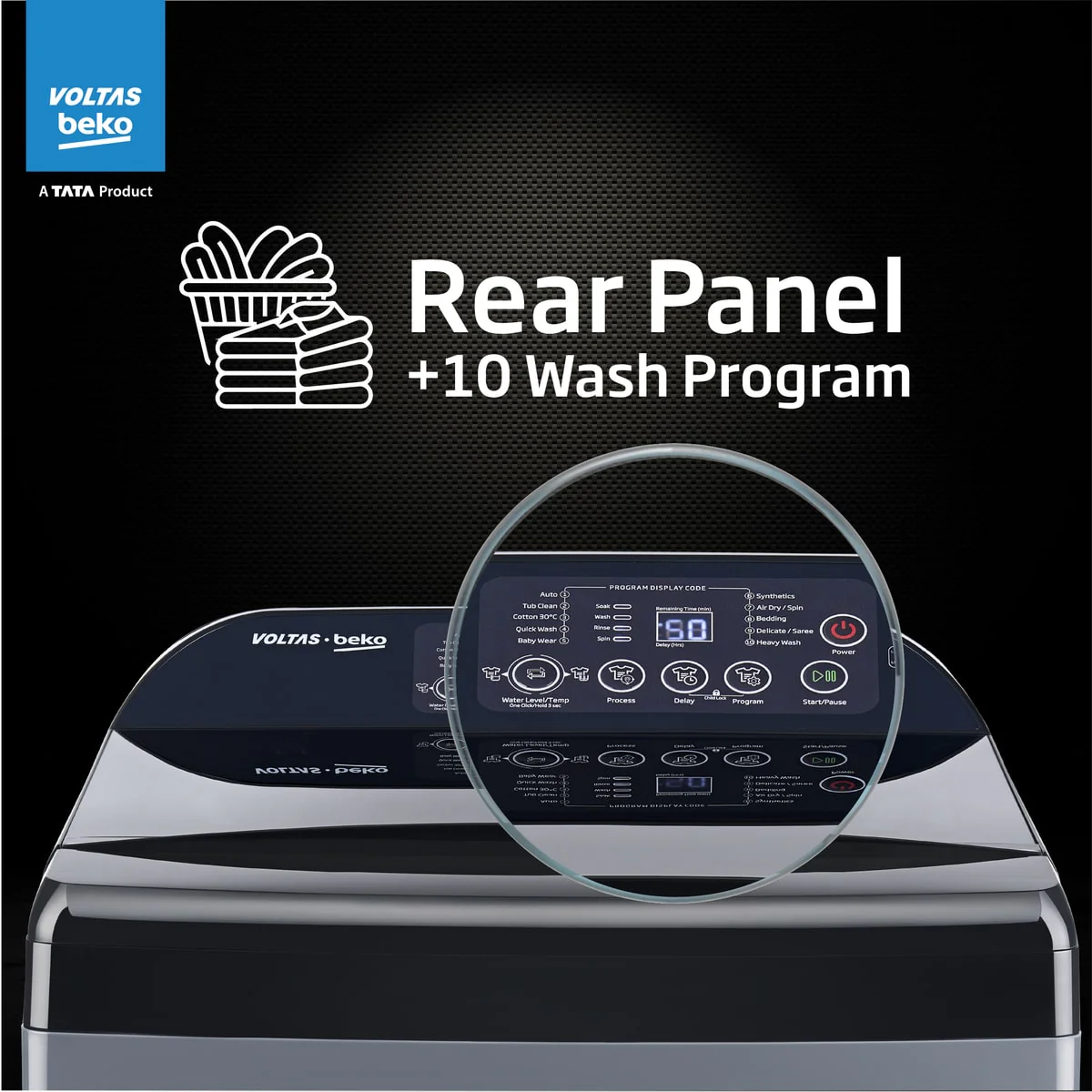 11 Kg 5 Star Fully-Automatic Top Loading Washing Machine (WTL1106UEA / OBS1060, Grey, Double Waterfall Technology) , Voltas Beko, A Tata Product - Image 4