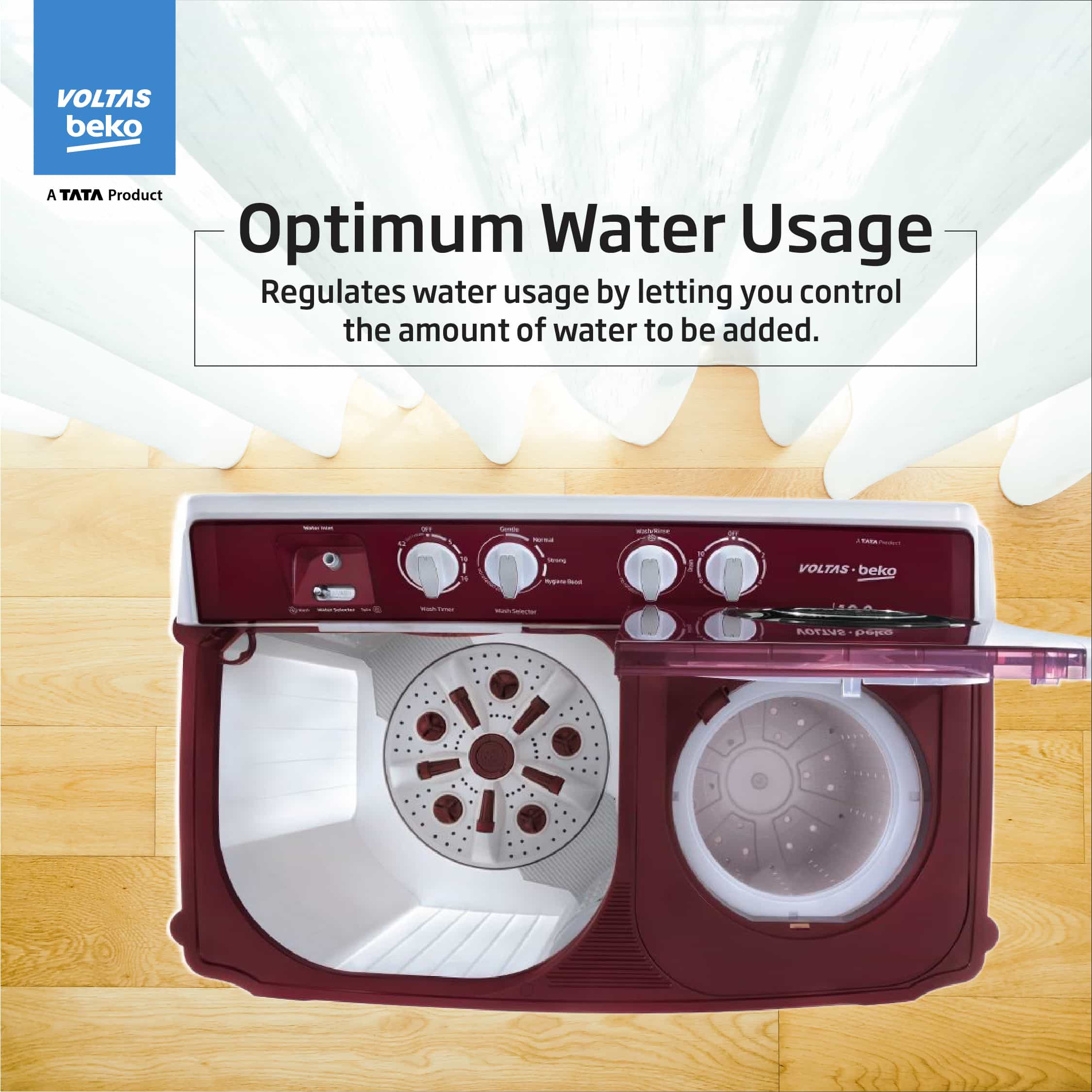 12 Kg 5 Star Semi Automatic Washing Machine (WTT120ABRT, Burgundy) , Voltas Beko, A Tata Product - Image 6