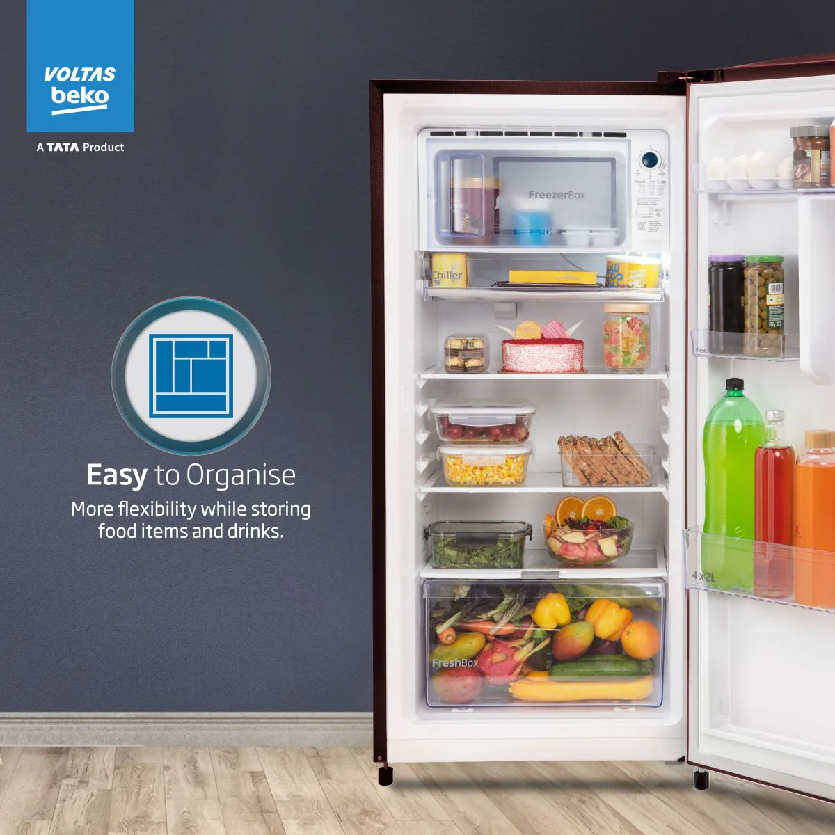 173 L 2 Star Direct cool Refrigerator Appliance (RDC205D / S0PWR0M0000GO, Peony Wine) , Voltas Beko, A Tata Product - Image 5