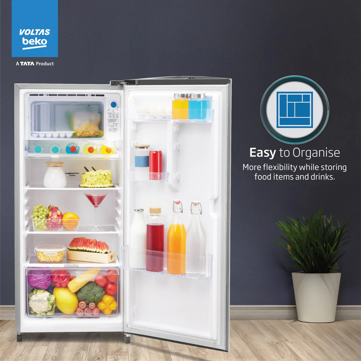 183 L 2 Star Direct Cool Single Door Refrigerator (RDC215D/S0XIR0M0000GO, Hairline Silver, With Fresh Box Technology and Chiller Zone) , Voltas Beko, A Tata Product - Image 2