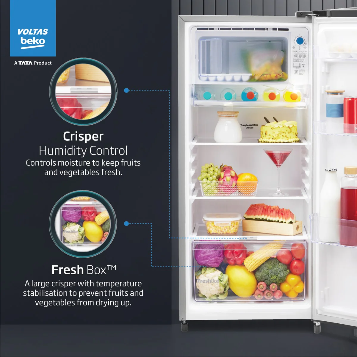 183 L 2 Star Direct Cool Single Door Refrigerator (RDC215D/S0XIR0M0000GO, Hairline Silver, With Fresh Box Technology and Chiller Zone) , Voltas Beko, A Tata Product - Image 4