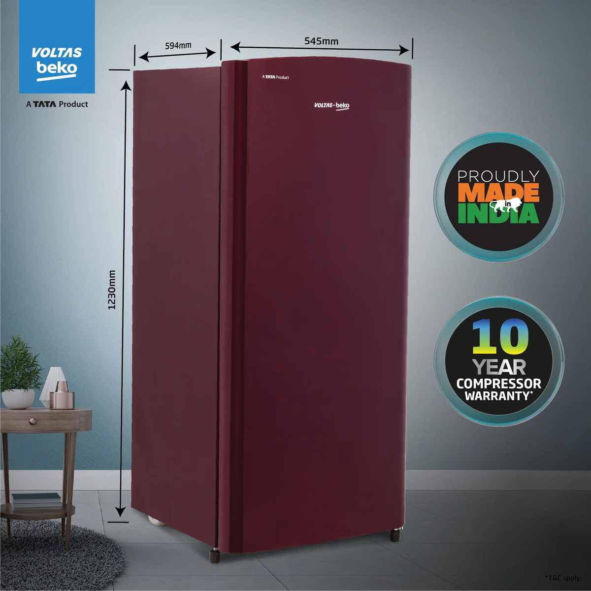 183 L 2 Star Direct Cool Single Door Refrigerator (RDC215D/S0XWR0M0000GO, Wine,Crisper Humidity Controller) , Voltas Beko, A Tata Product - Image 8