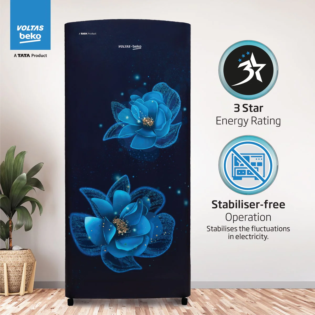 183 L 3 Star Direct Cool Single Door Refrigerator ( RDC215C / S0BFR0M0000GO, Fressia Blue, With Fresh Box Technology) , Voltas Beko, A Tata Product - Image 3