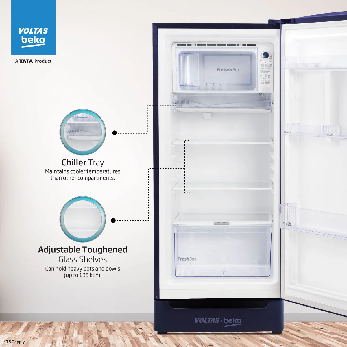 183 L 4 Star Direct Cool Single Door Refrigerator (RDC215B / W0FBR0M0B00GO, Fairy Flower Blue) , Voltas Beko, A Tata Product - Image 6