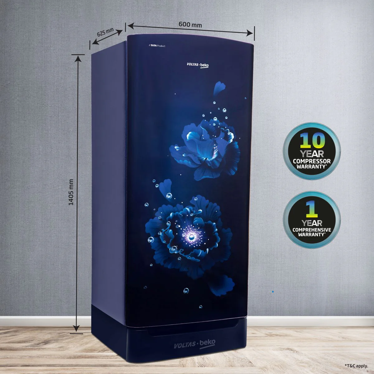 183 L 4 Star Direct Cool Single Door Refrigerator (RDC215B / W0FBR0M0B00GO, Fairy Flower Blue) , Voltas Beko, A Tata Product - Image 9