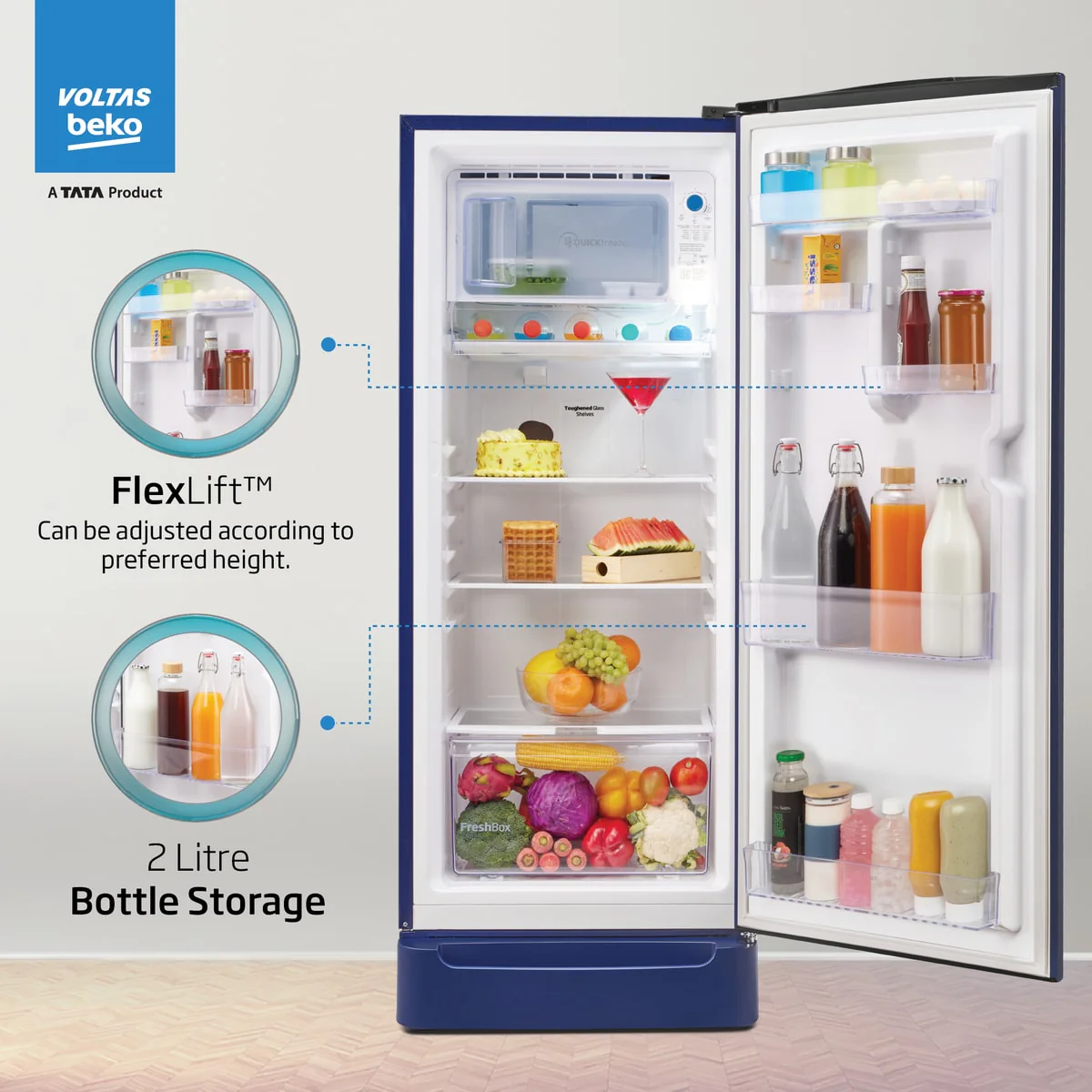 183 L 5 Star Direct Cool Single Door Refrigerator (RDC215A / W0BBRTM0000GO, Bonita Blue, Fresh Box Technology, with Quick Frezze) , Voltas Beko, A Tata Product - Image 7