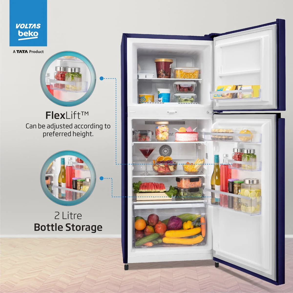 228 L 2 star Frost Free Refrigerator with two Separate Cooling System (RFF265D/W0NPR0I0000GO, Nightangel Purple) , Voltas Beko, A Tata Product - Image 3