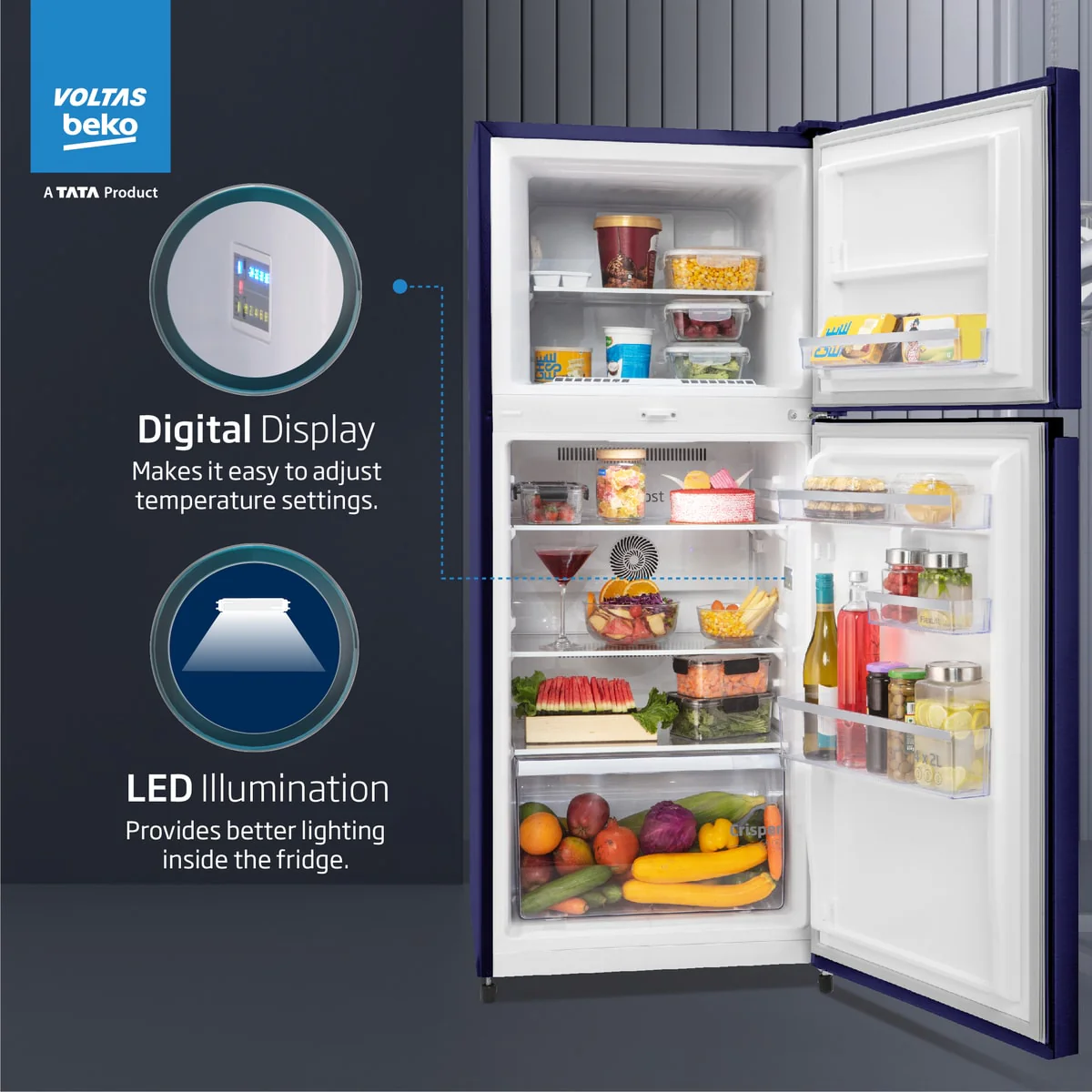 228 L 2 star Frost Free Refrigerator with two Separate Cooling System (RFF265D/W0NPR0I0000GO, Nightangel Purple) , Voltas Beko, A Tata Product - Image 4