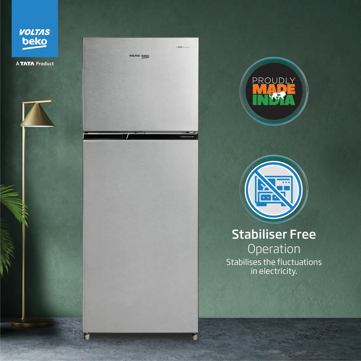 228 L 3 Star Frost Free Double Door Refrigerator (RFF265C/WPXIR0I0000GO, Brushed Silver, with Pro smart Inverter Compressor) , Voltas Beko, A Tata Product - Image 8