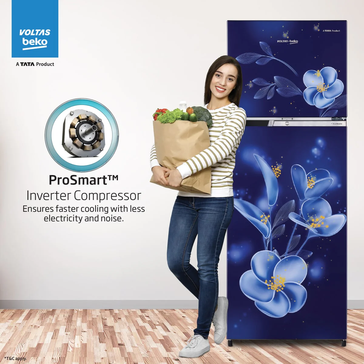 243 L 2 Star Double Door Refrigerator (RFF280D/WPV100RMBO, Moonlight Blue) , Voltas Beko, A Tata Product - Image 5