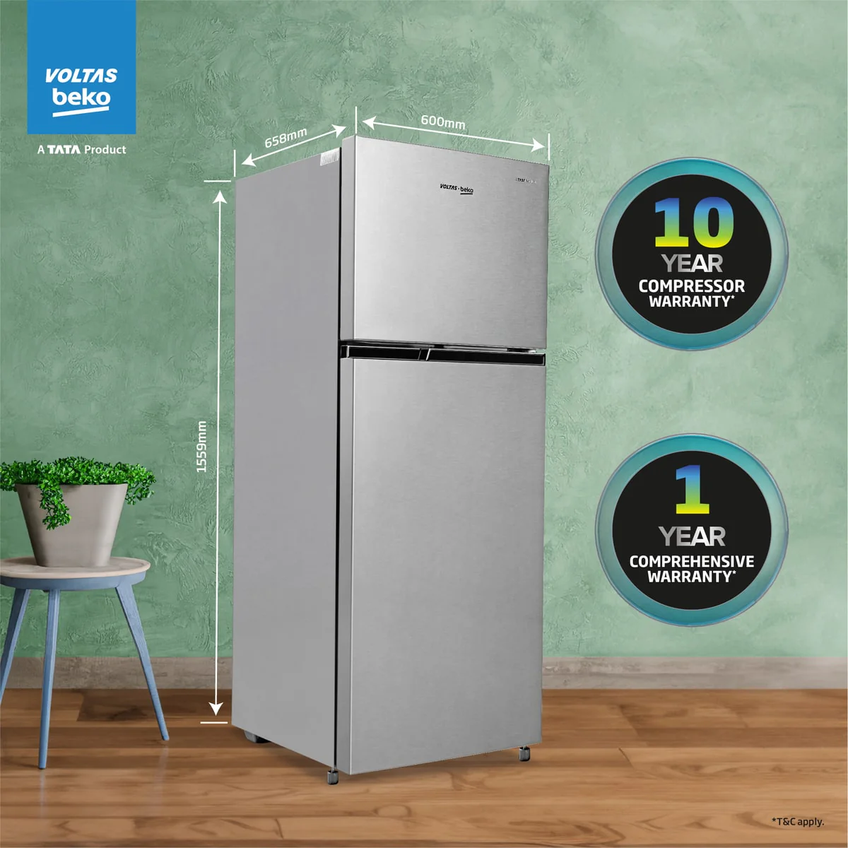 248 L 2 Star Frost Free Double Door Refrigerator (RFF285D/W0XIR0I0000GO, Brushed Silver, with Neo Frost Dual Cooling Technology) , Voltas Beko, A Tata Product - Image 8