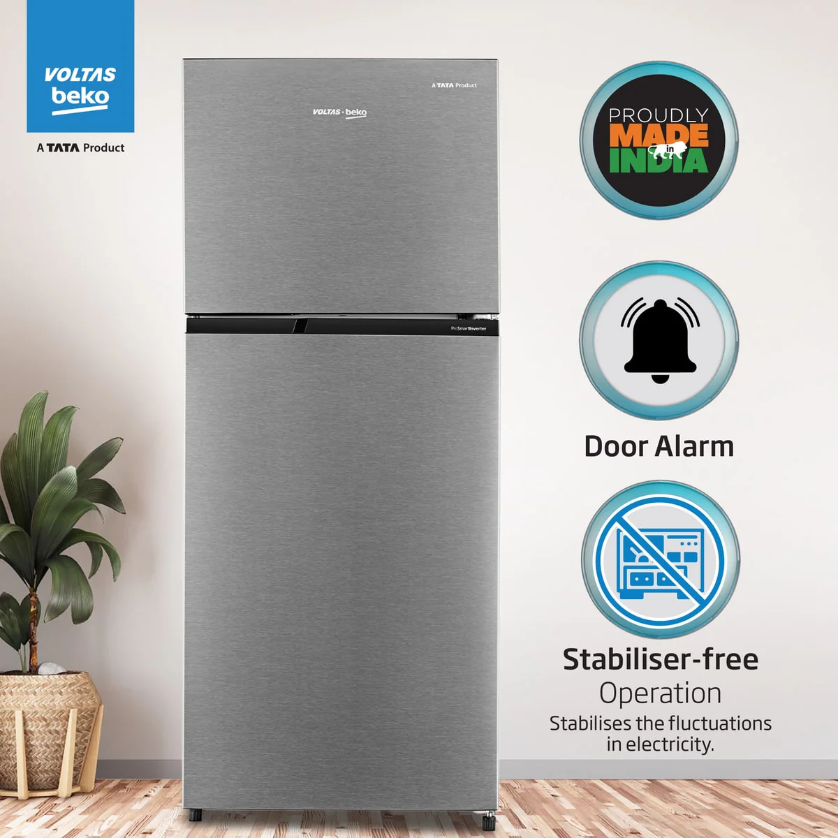 283 L 2 Star Frost Free Inverter Double-Door Refrigerator (RFF334D/WPV100RXID, Brushed Silver, with NeoFrost Dual Cooling Technology) , Voltas Beko, A Tata Product - Image 9