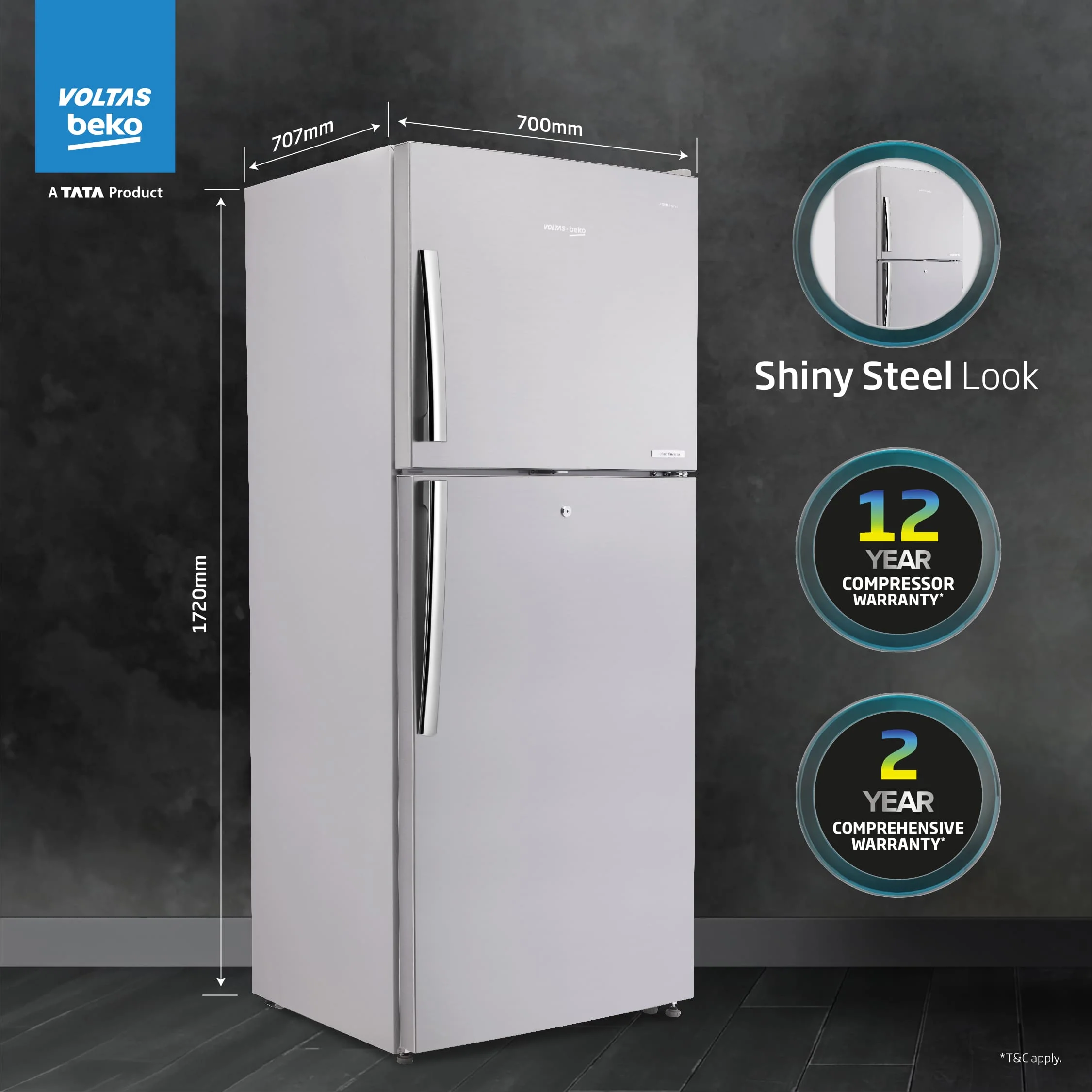 470 L 2 Star Inverter Frost-Free Double Door Refrigerator (RFF493IF, Silver, Store Fresh+TM) , Voltas Beko, A Tata Product - Image 10
