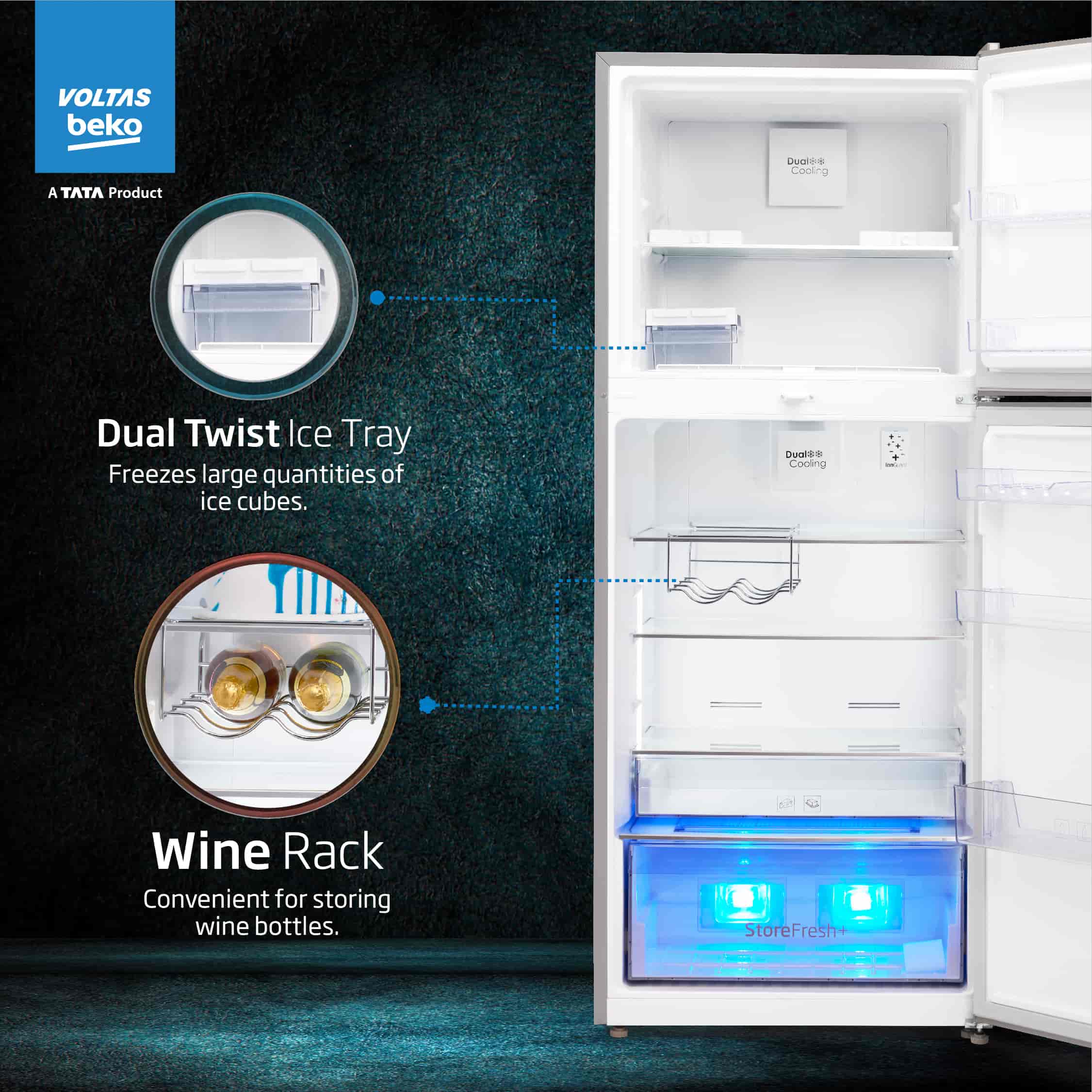 470 L 2 Star Inverter Frost-Free Double Door Refrigerator (RFF493IF, Silver, Store Fresh+TM) , Voltas Beko, A Tata Product - Image 3