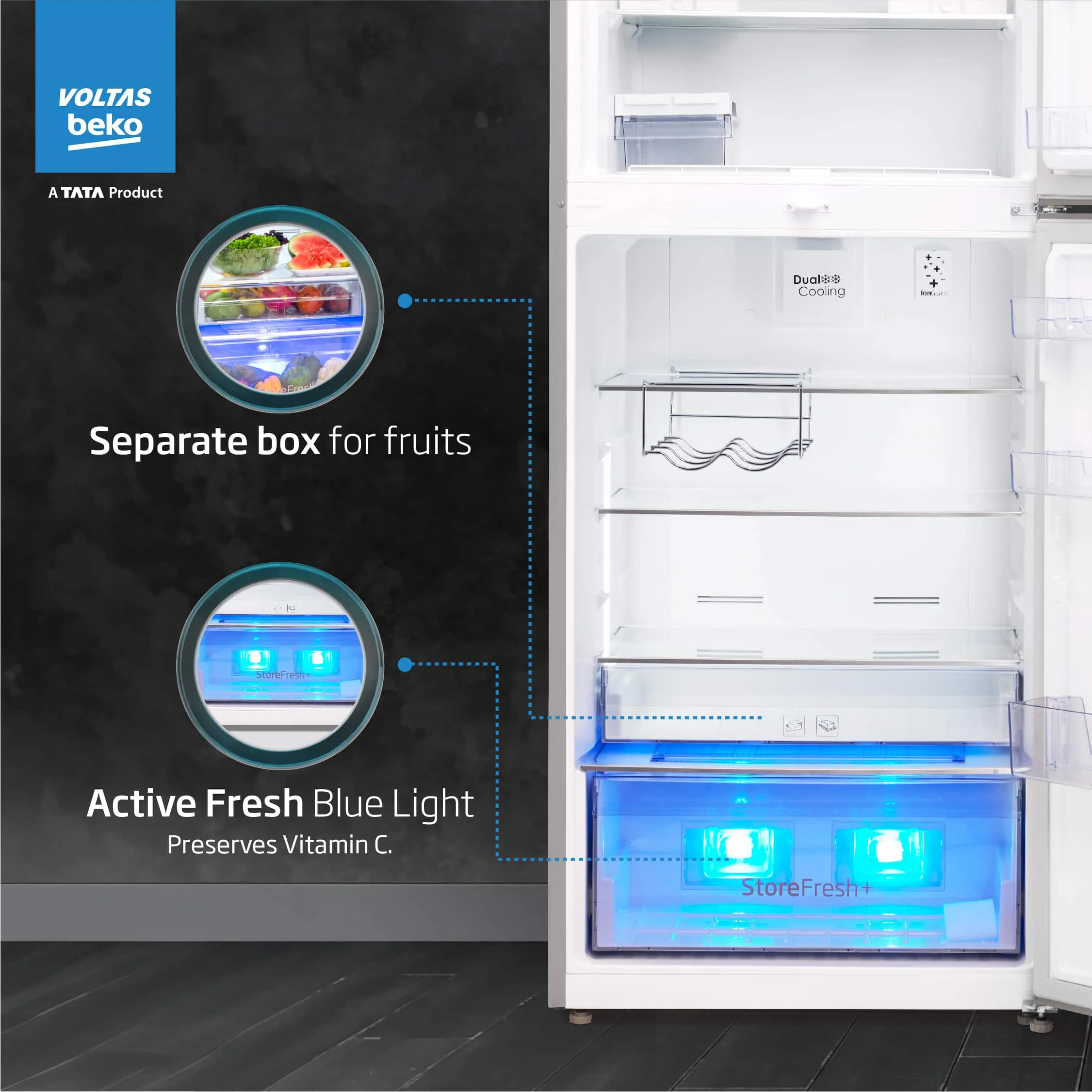 470 L 2 Star Inverter Frost-Free Double Door Refrigerator (RFF493IF, Silver, Store Fresh+TM) , Voltas Beko, A Tata Product - Image 6