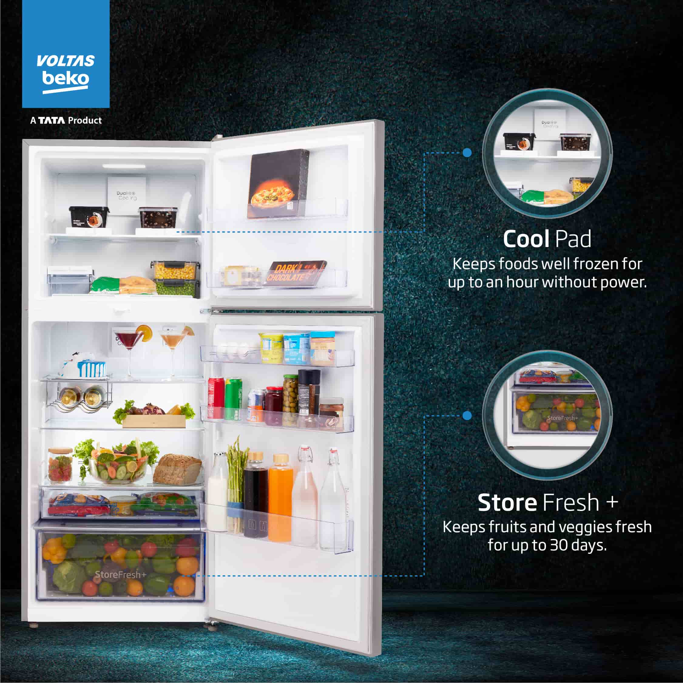 470 L 2 Star Inverter Frost-Free Double Door Refrigerator (RFF493IF, Silver, Store Fresh+TM) , Voltas Beko, A Tata Product - Image 8