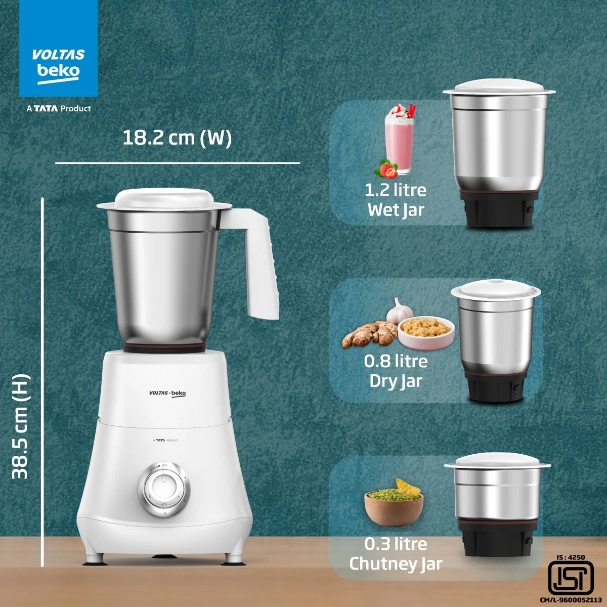 500 W Mixer Grinder (G5003HP-WH | 3 Jars | White with GrindX Technology) , Voltas Beko, A Tata Product - Image 9