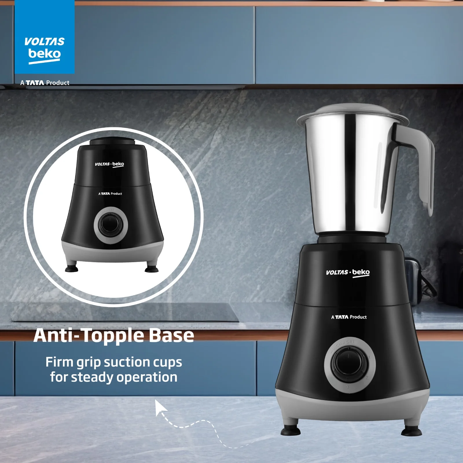 525 W Mixer Grinder (G5253HP-BG | 3 Jars | Black & Grey, with GrindX Technology) , Voltas Beko, A Tata Product - Image 7