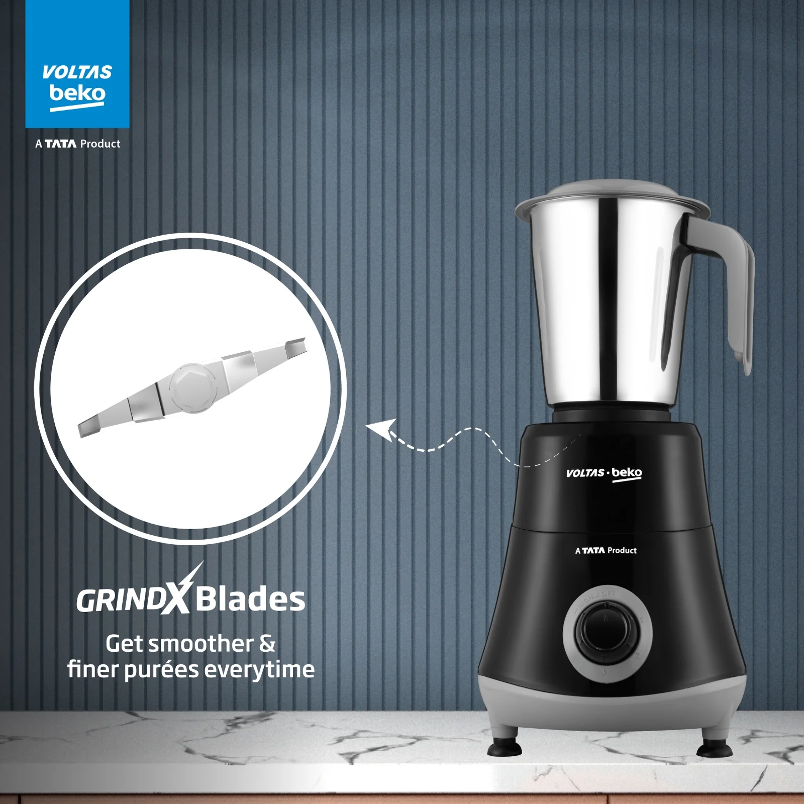 525 W Mixer Grinder (G5253HP-BG | 3 Jars | Black & Grey, with GrindX Technology) , Voltas Beko, A Tata Product - Image 8