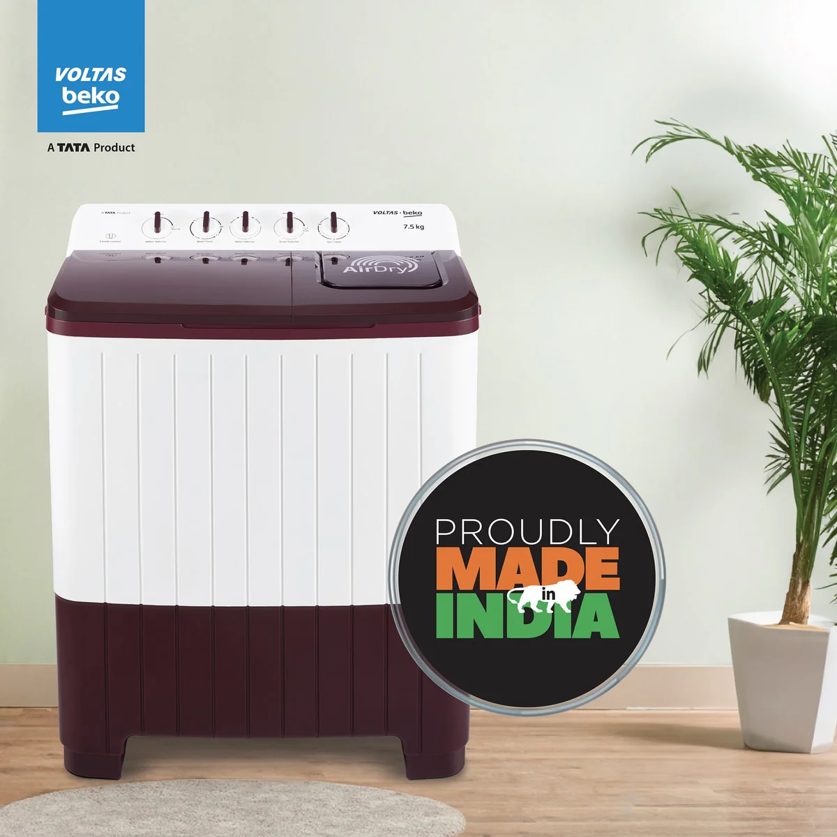 7.5 Kg 5 Star Semi-Automatic Top Loading Washing Machine (WTT75UHA/OK5R0R0W01, Burgundy, Air Dry & Pulsator wash technology) , Voltas Beko, A Tata Product - Image 4