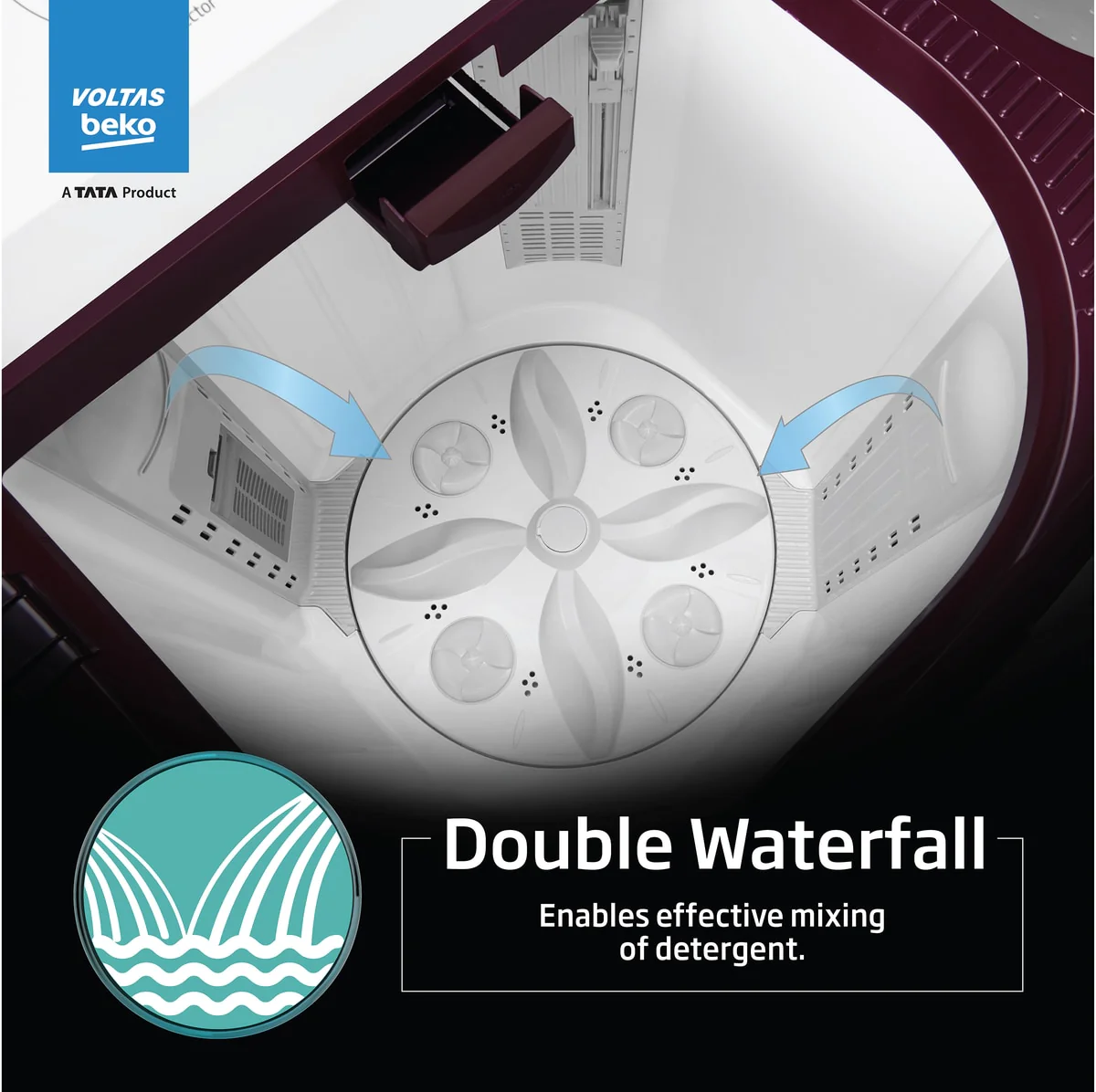 7.5 Kg 5 Star Semi-Automatic Top Loading Washing Machine (WTT75UHA/OK5R0R0W01, Burgundy, Air Dry & Pulsator wash technology) , Voltas Beko, A Tata Product - Image 7