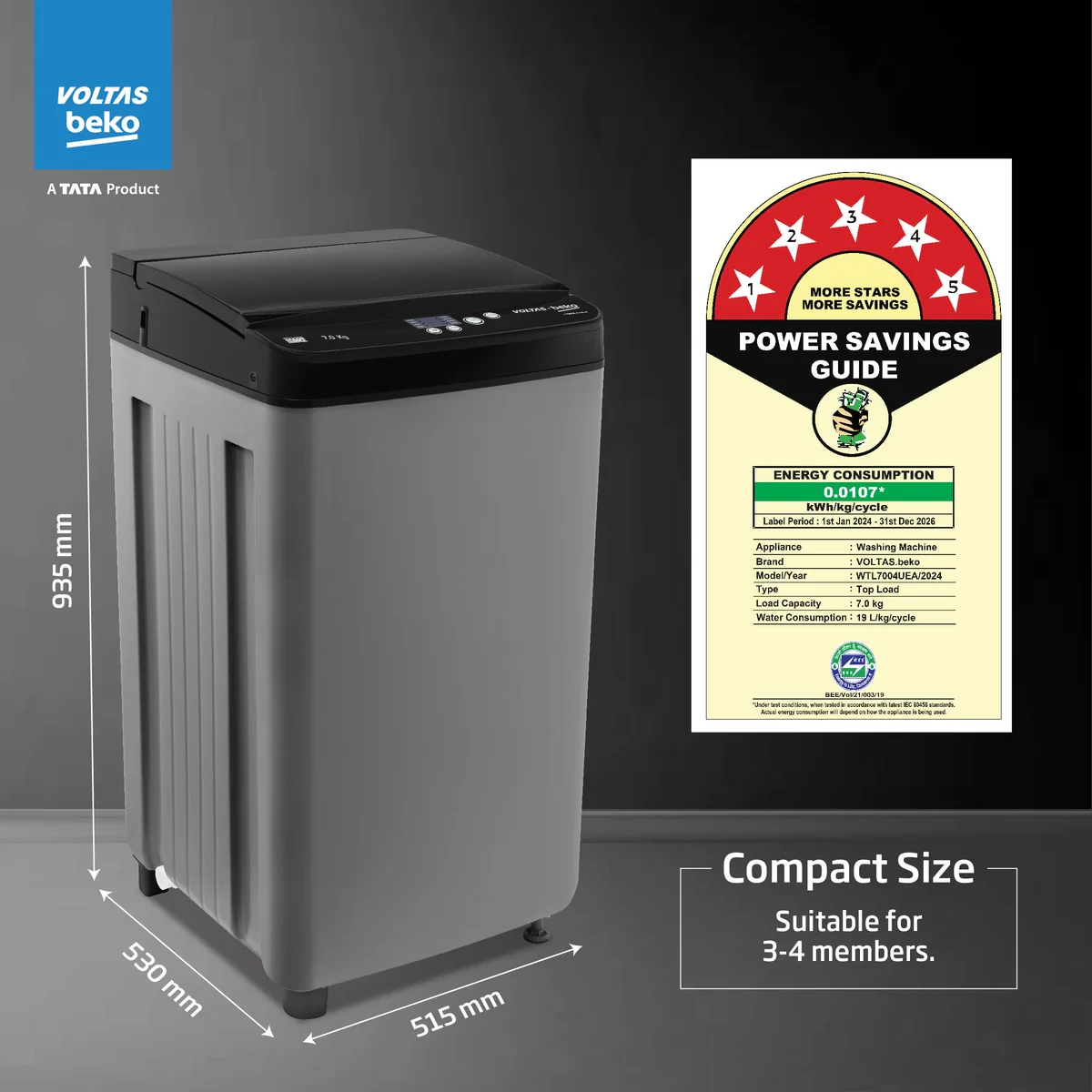 7 Kg 5-Star Fully Automatic Top Load Washing Machine (WTL7004UEA/OBS1P10, Grey) , Voltas Beko, A Tata Product - Image 5