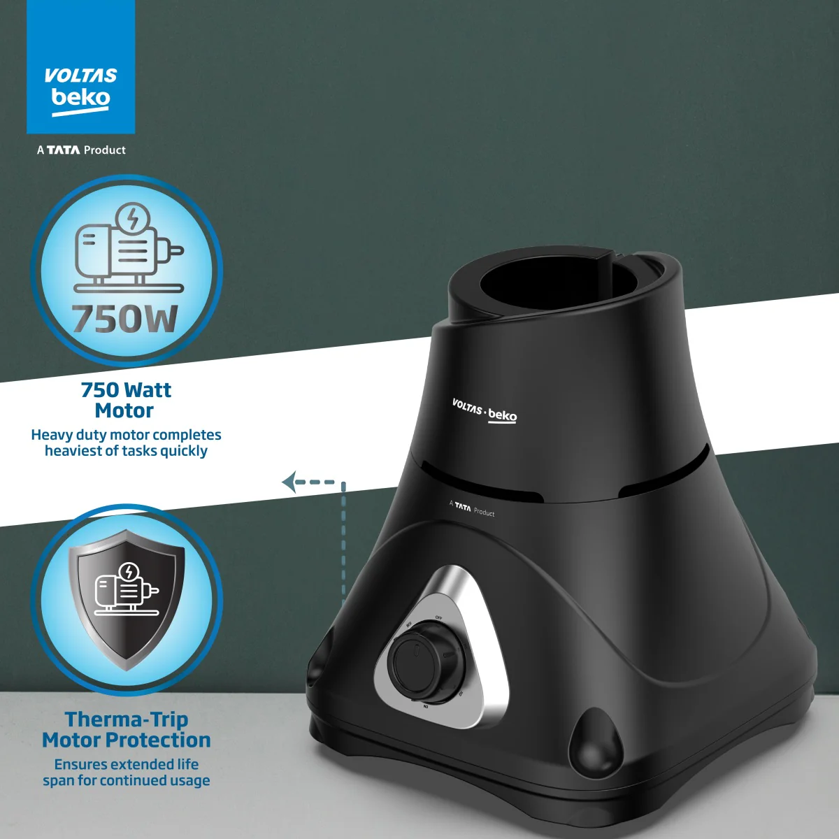 750 W Mixer Grinder (G7503HP-BL, Black, With GrindX blades Technology) , Voltas Beko, A Tata Product - Image 8