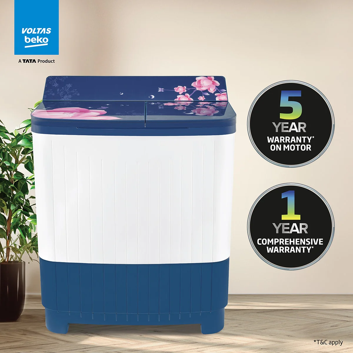 8.5 Kg 5 Star Semi-Automatic Top Load Washing Machine (WTT85DBLG/FLRB5, Blue, Special Pulsator & 5 Knob Control Method, With Double Water Fall technology) , Voltas Beko, A Tata Product - Image 11