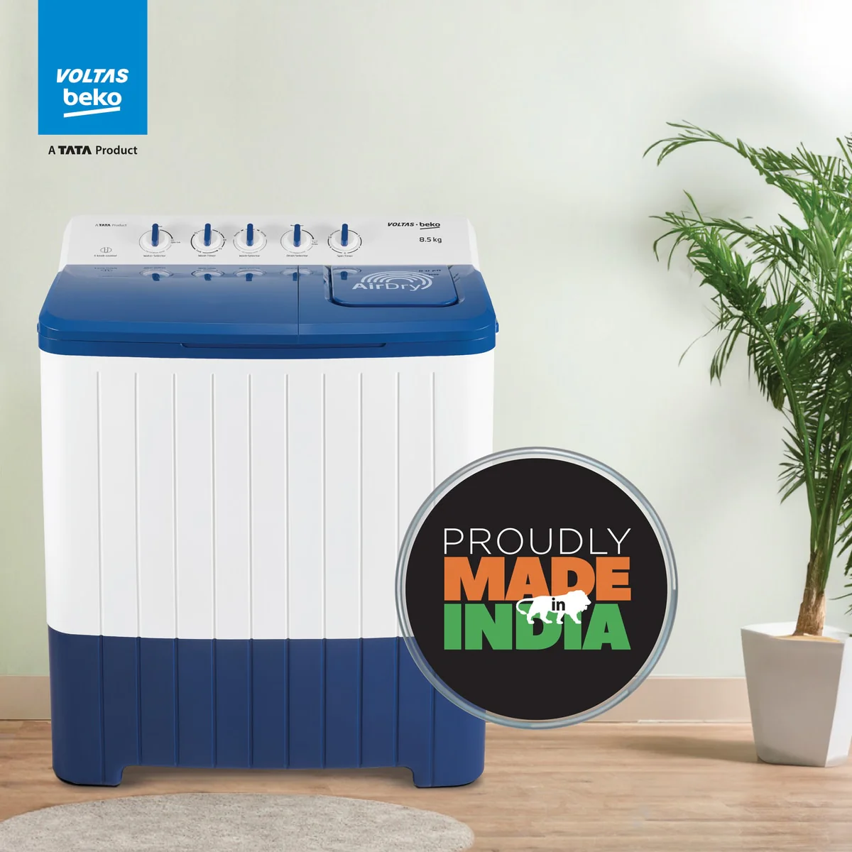 8.5 Kg 5 Star Semi-Automatic Top Loading Washing Machine (WTT85UHA/OK5I0I0W01, Blue, Air Dry & Pulsator wash technology) , Voltas Beko, A Tata Product - Image 12