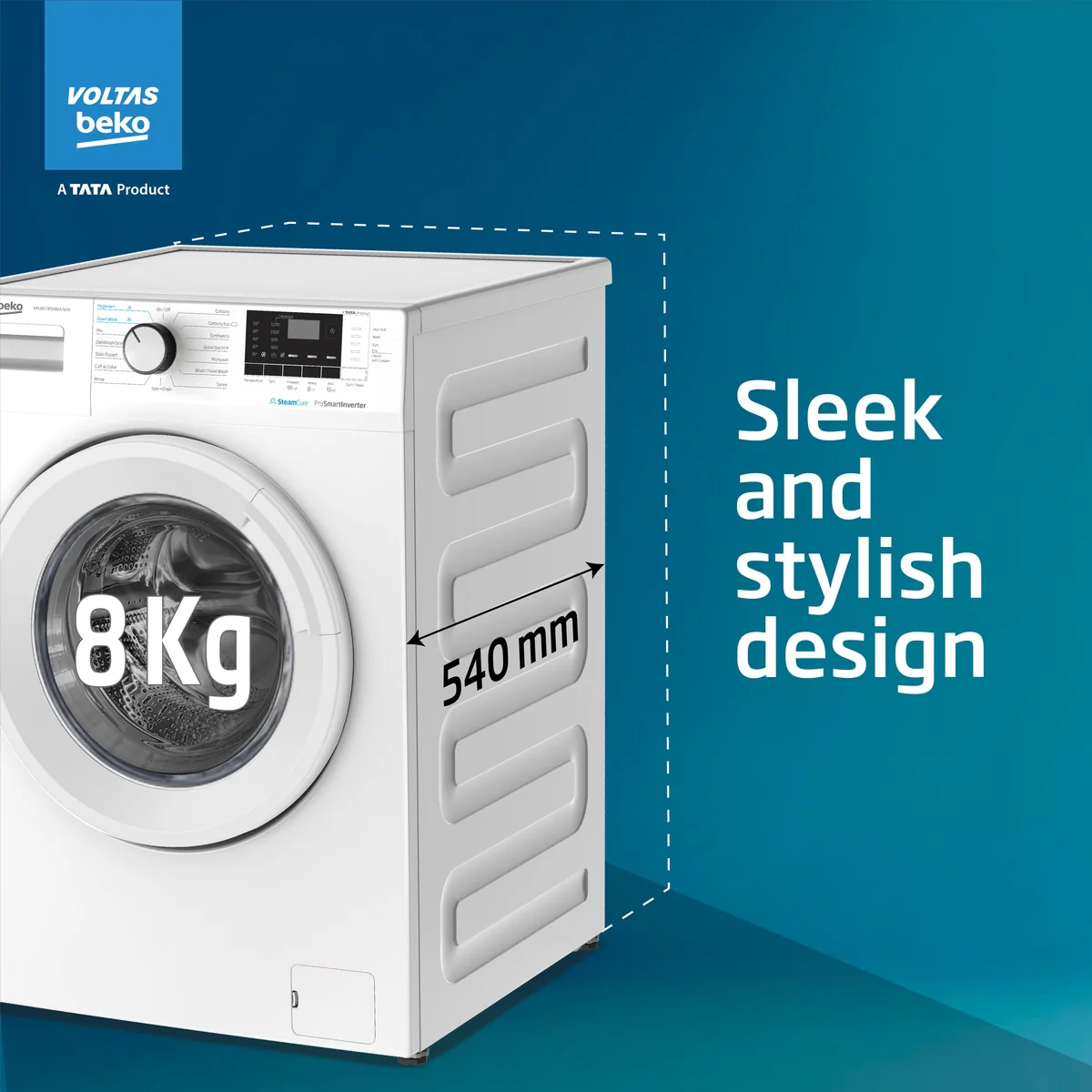 8 Kg 5 Star Fully Automatic Front Load Washing Machine (WFL8012B7JVBKA/WXV, White) , Voltas Beko, A Tata Product - Image 11