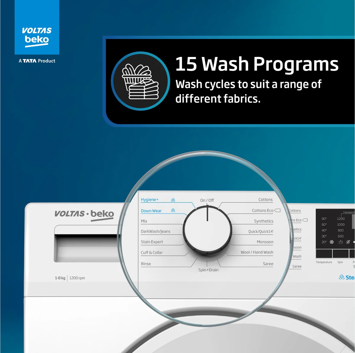8 Kg 5 Star Fully Automatic Front Load Washing Machine (WFL8012B7JVBKA/WXV, White) , Voltas Beko, A Tata Product - Image 4