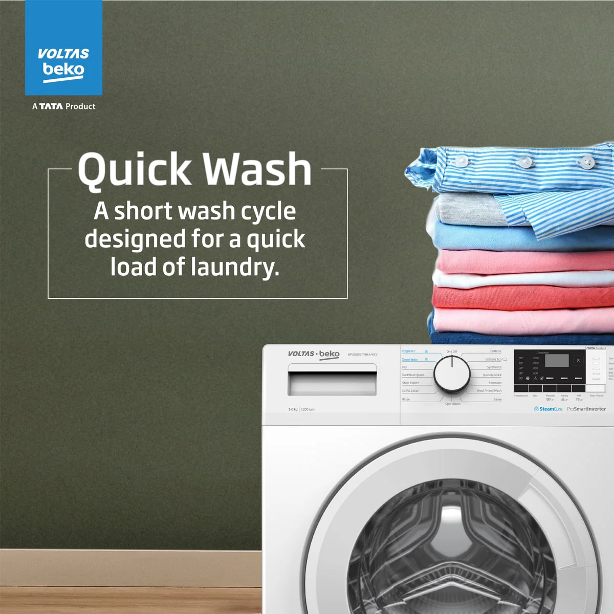 8 Kg 5 Star Fully Automatic Front Load Washing Machine (WFL8012B7JVBKA/WXV, White) , Voltas Beko, A Tata Product - Image 7
