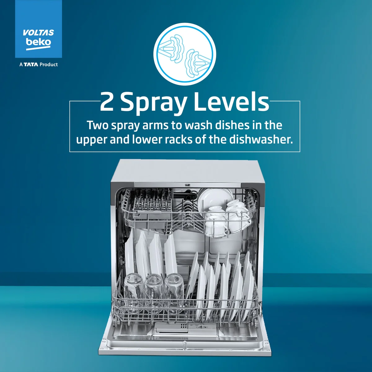 8 Place Settings Table Top Dishwasher (DT8S, Silver, Inbuilt Heater) ,Voltas Beko, A Tata Product - Image 4