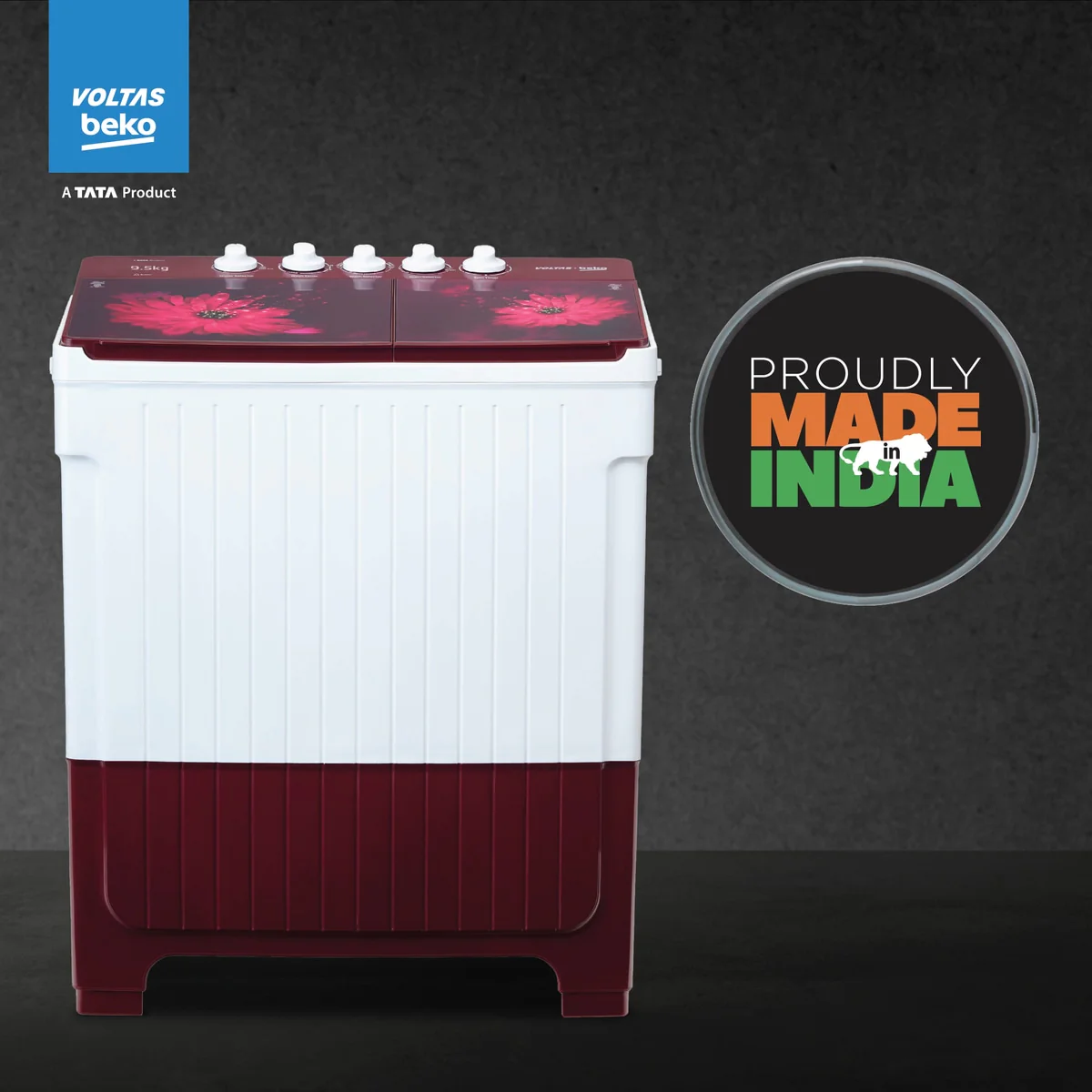 9.5 Kg Semi Automatic Washing Machine (WTT95UA,Burgundy) , Voltas Beko, A Tata Product - Image 8
