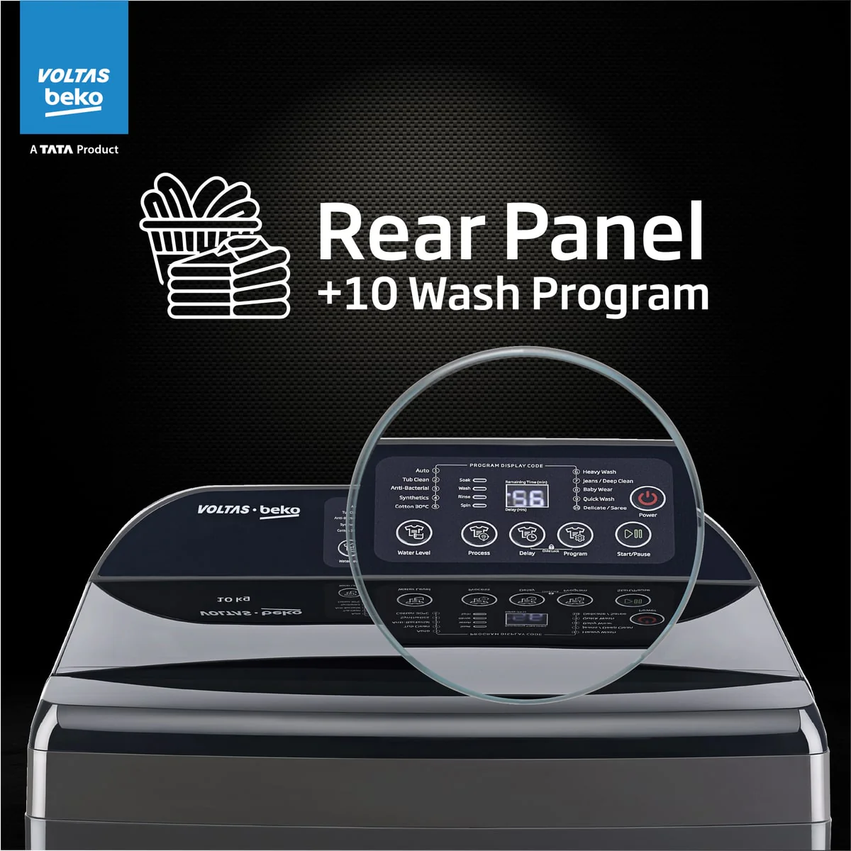 9 Kg 5-Star Fully Automatic Top Load Washing Machine (WTL9006UEAH/DPB0HD, Dark Grey, Double Waterfall Technology) , Voltas Beko, A Tata Product - Image 4