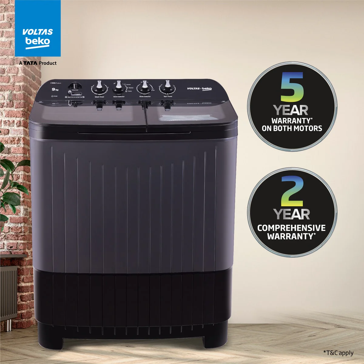 9 Kg 5 Star Semi Automatic Washing Machine (WTT90UDX/BKGR4KGTD, Black, with Cassette Filter) Voltas Beko, A Tata Product - Image 12