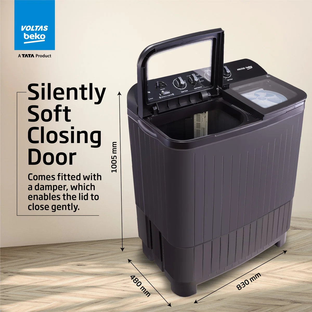 9 Kg 5 Star Semi Automatic Washing Machine (WTT90UDX/BKGR4KGTD, Black, with Cassette Filter) Voltas Beko, A Tata Product - Image 5