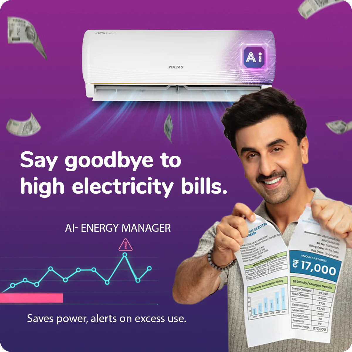 Voltas Split Air Conditioner, 1 Ton, 3 Star - 123INV Vertis AI Zest Gold - Image 6