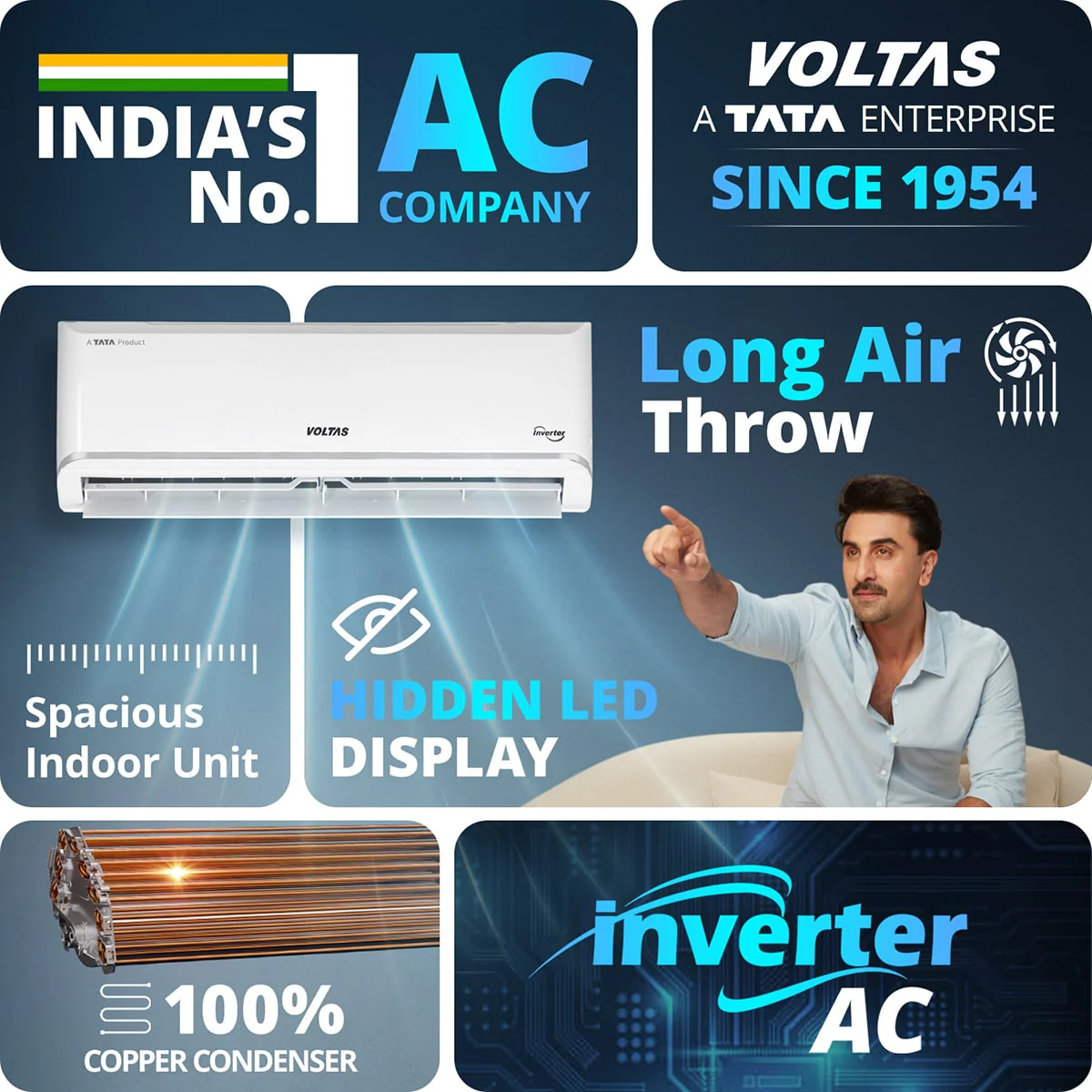 Voltas Split Air Conditioner, 1.5 Ton,3 Star - 183INV Vectra Zen Silver - Image 5