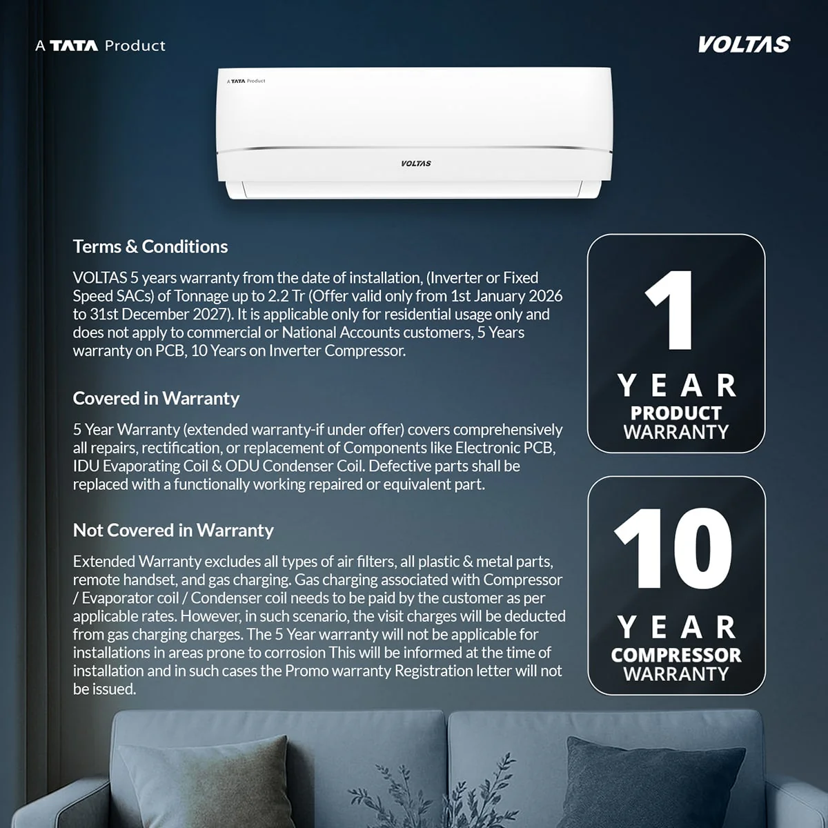 Voltas Split Air Conditioner, 1.5 Ton, 3 Star - 183INV Vectra Zenith Silver - Image 13