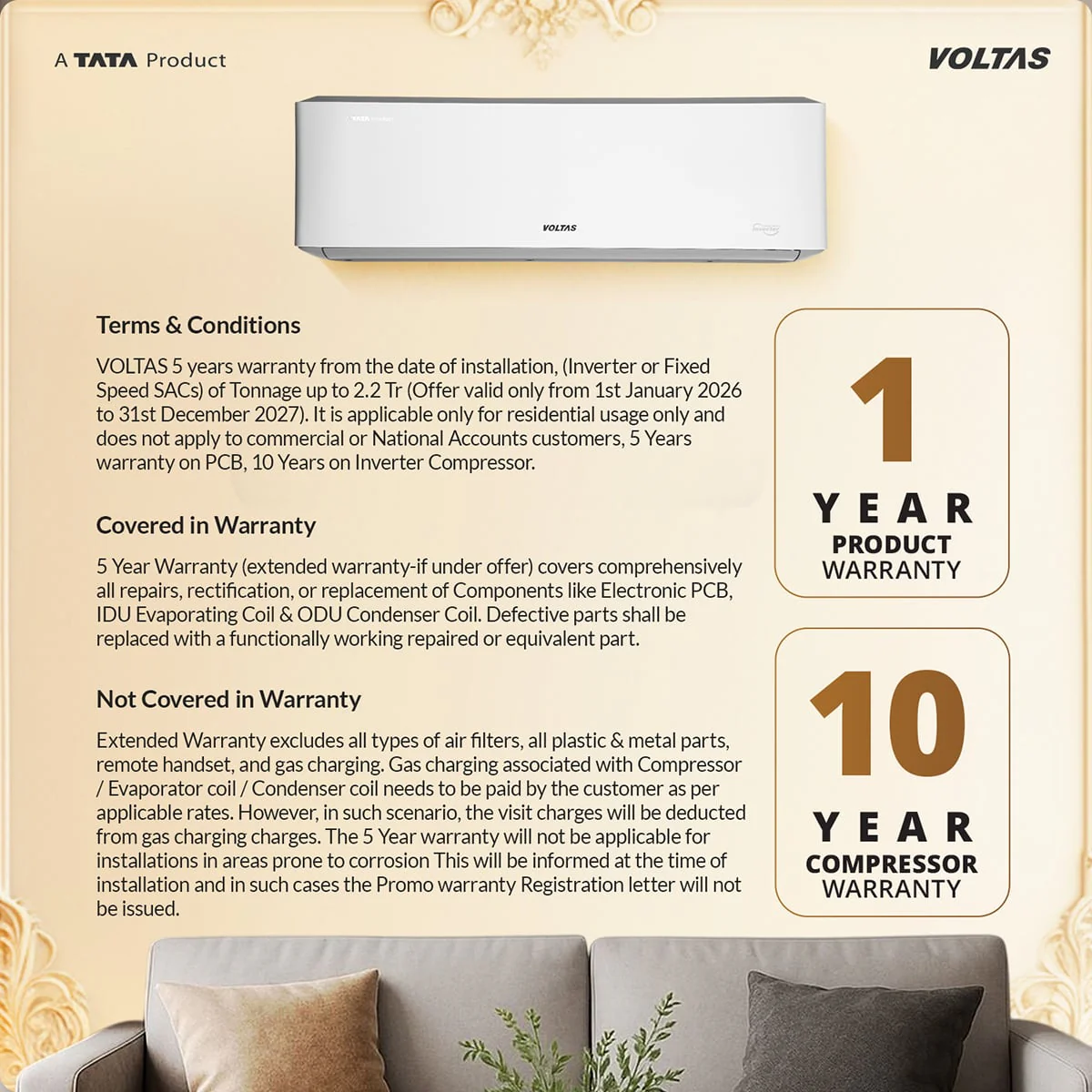 Voltas Split Air Conditioner, 1.5 Ton, 3 Star - 183INV Venus Luxe - Image 13