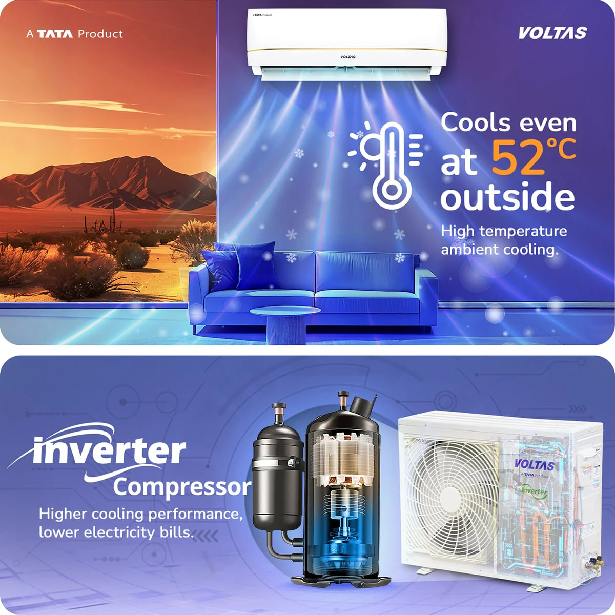 Voltas Split Air Conditioner, 1.5 Ton, 3 Star - 183INV Vertis Zenith Gold - Image 7