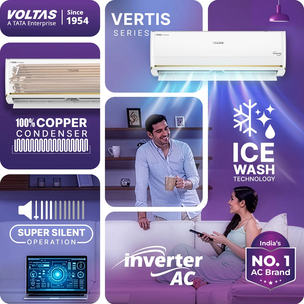 Voltas Split Air Conditioner, 1.5 Ton, 3 Star - 183INV Vertis Zephyr Gold - Image 5