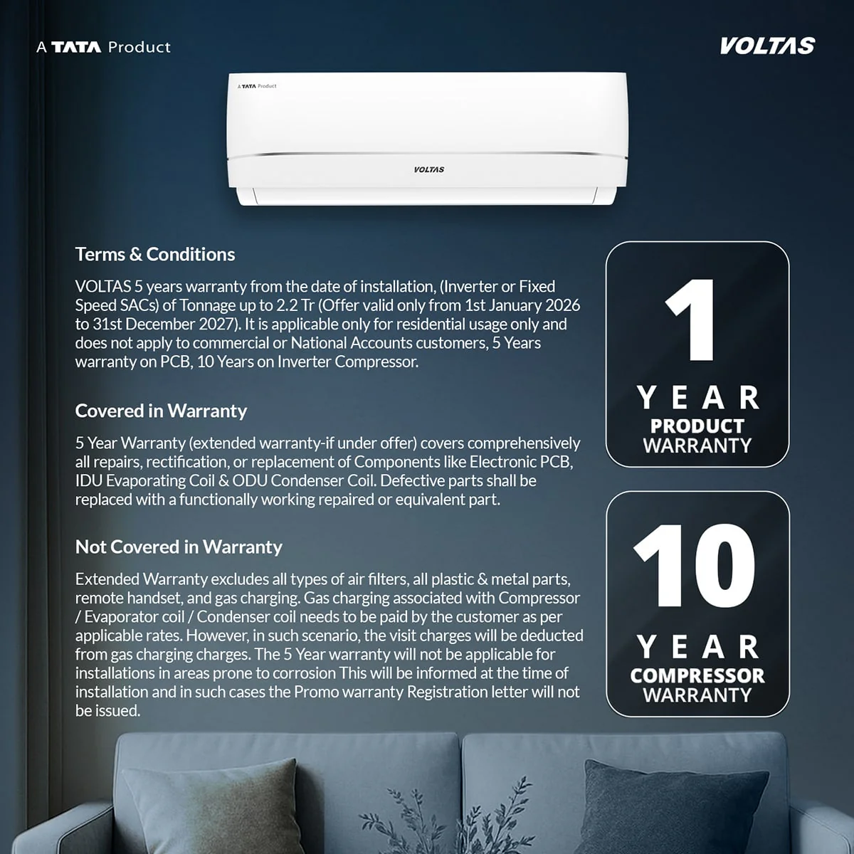 Voltas Split Air Conditioner, 1.5 Ton, 3 Star - 183INVHC Vectra Zenith - Image 13