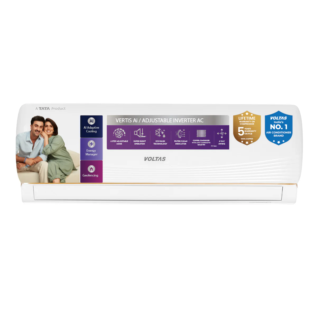 Voltas Split Air Conditioner, 1 Ton, 5 star - 125INV Vertis AI Zest Gold - Image 12