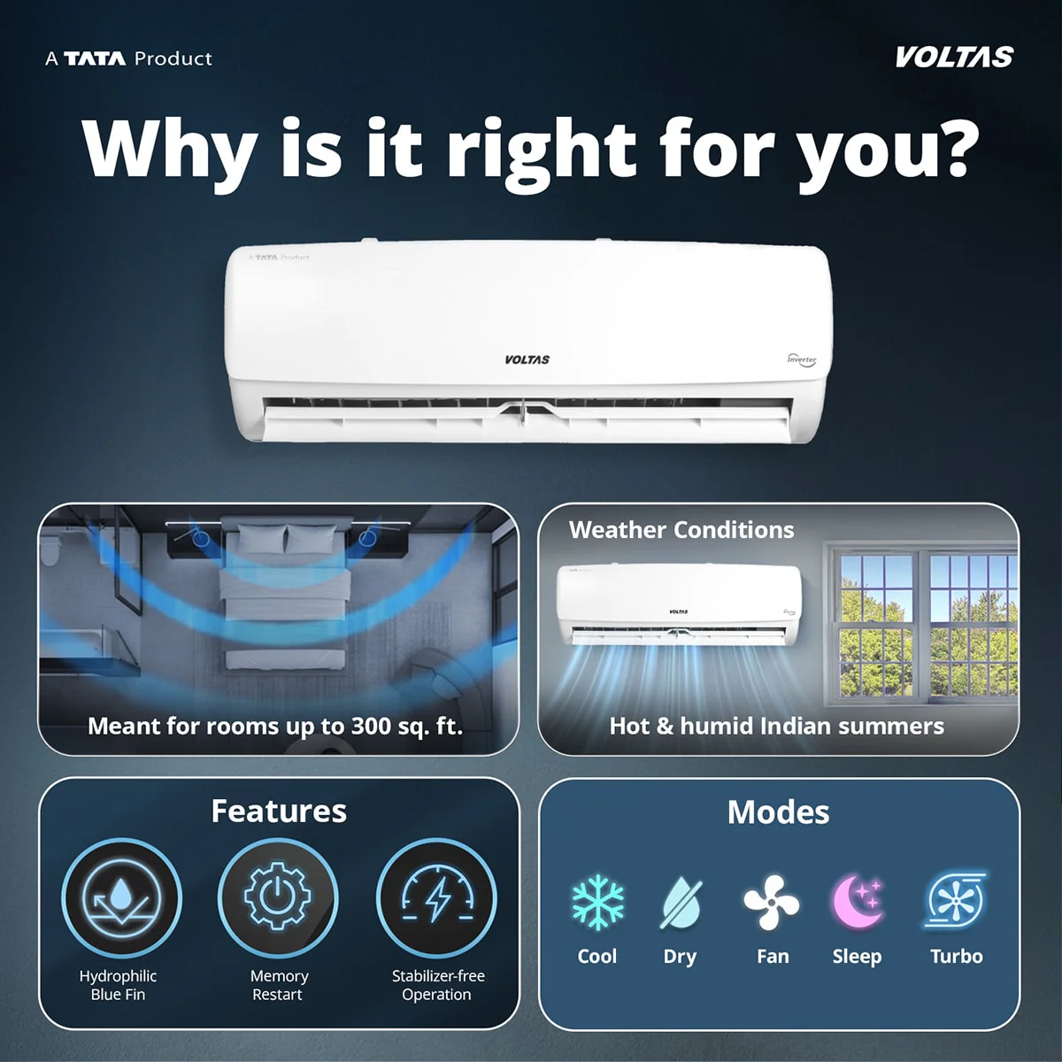 Voltas Split Air Conditioner, 2 Ton, 3 Star - 243INV Vectra Elegant - Image 3