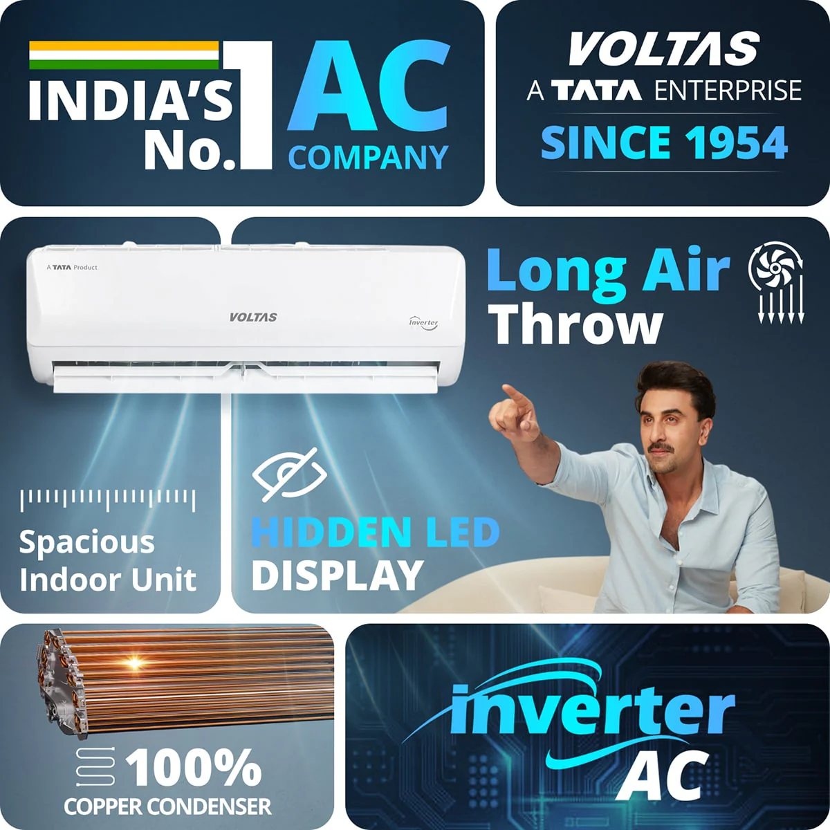 Voltas Split Air Conditioner, 2 Ton, 3 Star - 243INVHC Vectra Emerald - Image 5