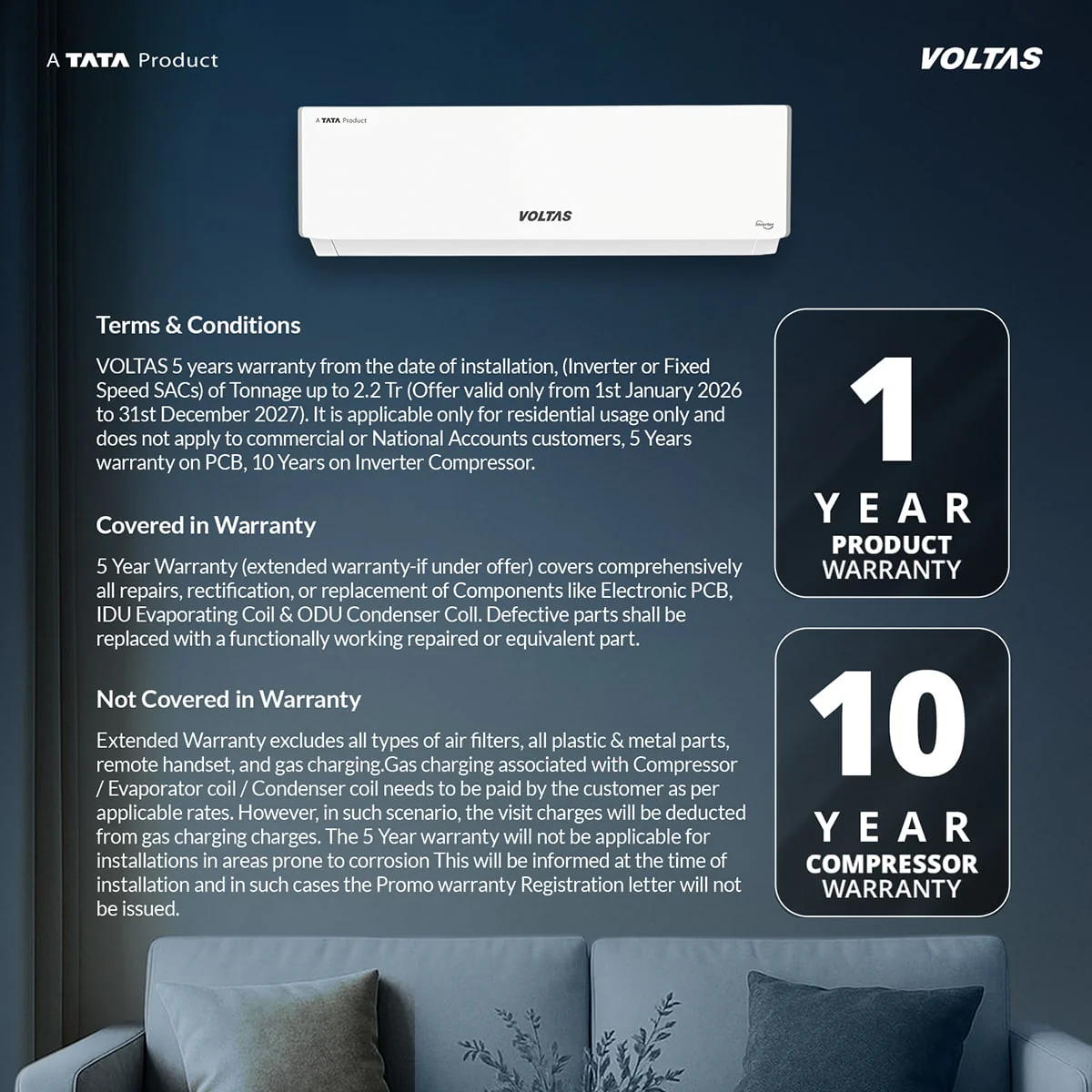 Voltas Split Air Conditioner, 2 Ton, 5 Star - 245INV Vectra Plush - Image 14