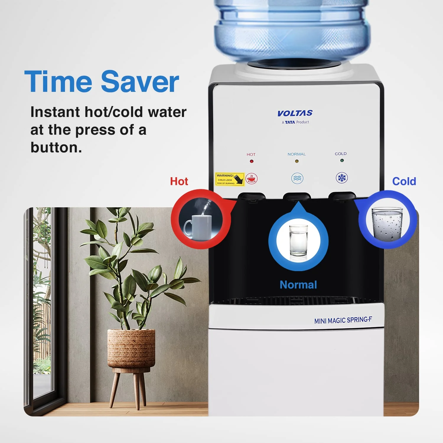 Voltas Water Dispenser ISI Mark Minimagic Spring FV + White [With Storage Cabinet only] - Image 7